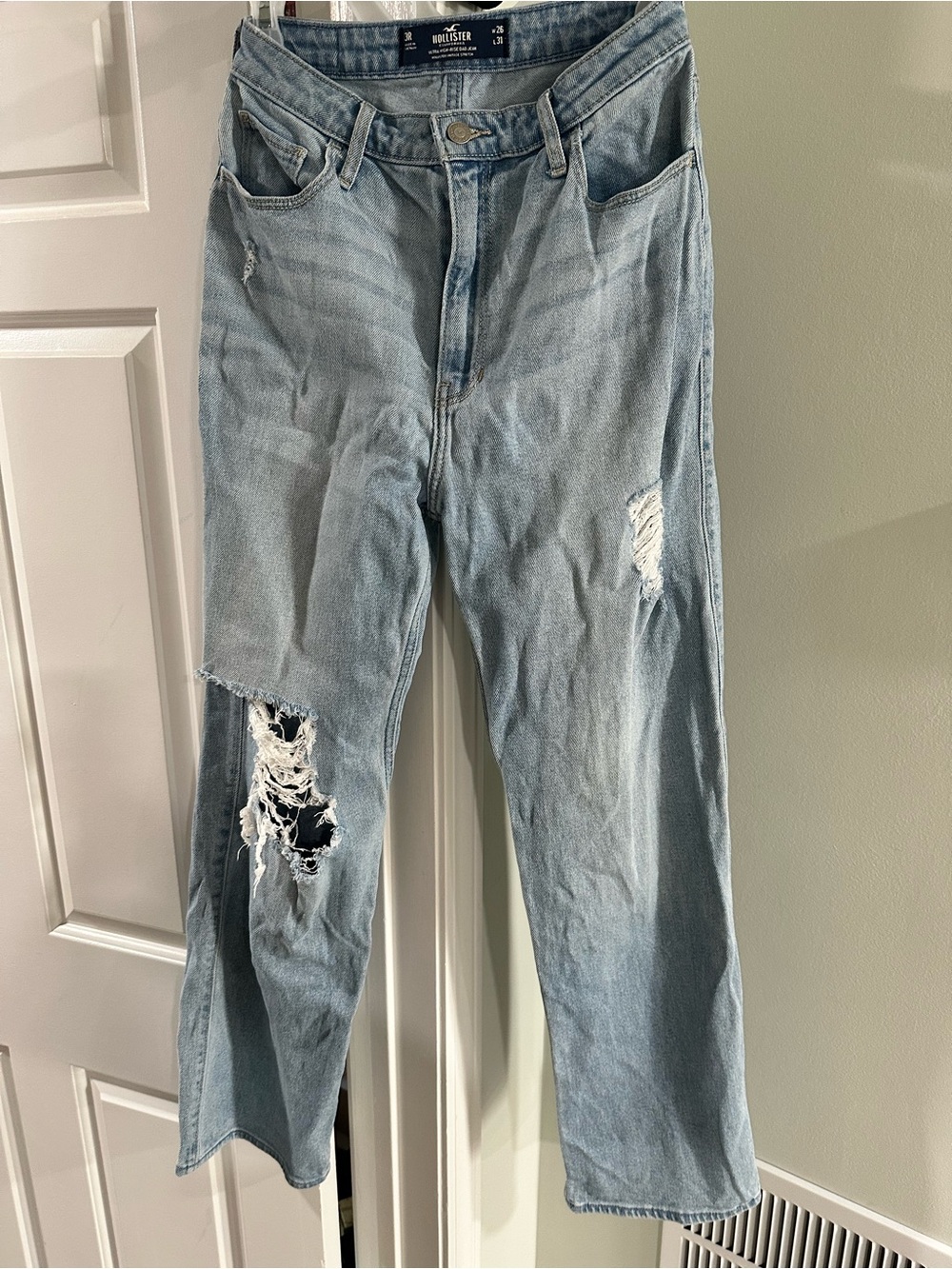 Hollister Light Wash High-Rise Distressed Dad Jeans